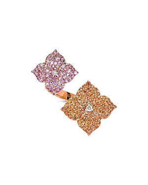 18K Rose Gold Double Flower Pink & Orange Sapphire Ring