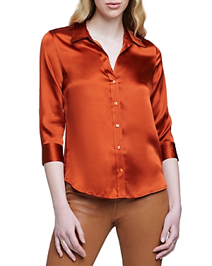 L Agence Dani Three-quarter Sleeve Blouse In Clay