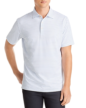 Peter Millar Drum Striped Tech-jersey Golf Polo Shirt In White/sport Navy