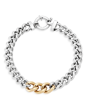 14K Yellow Gold & Sterling Silver Curb Link Chain Bracelet