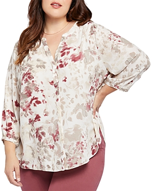 Nydj Three Quarter Sleeve Printed Pintucked Back Blouse In Westhaven