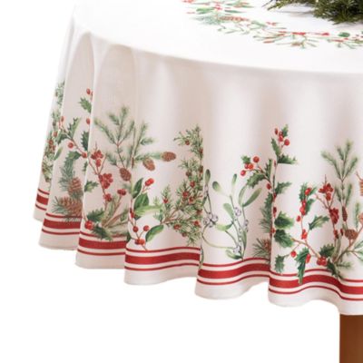 Winter Holiday Berry Fabric Tablecloth, 120&amp;quot; x 60&amp;quot;