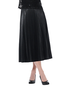 Gracia Faux Leather Pleated Midi Skirt In Black