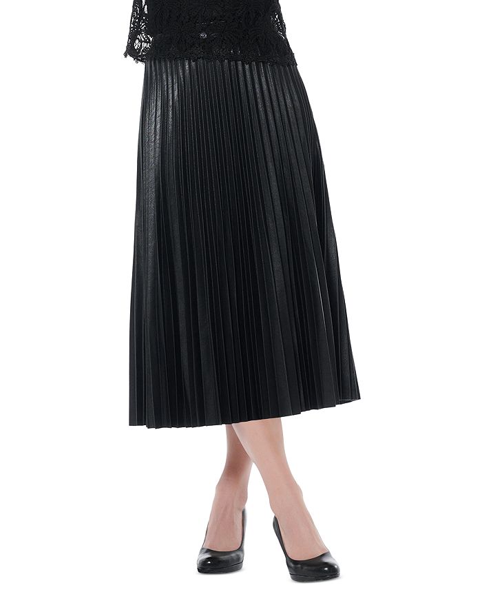 Faux Leather Pleated Midi Skirt