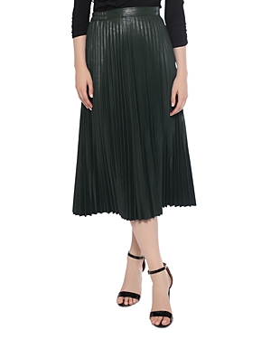 Gracia Faux Leather Pleated Midi Skirt In Green