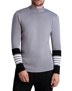 Karl Lagerfeld Paris Color Blocked Slim Fit Shoulder Zip Mock Neck Sweater