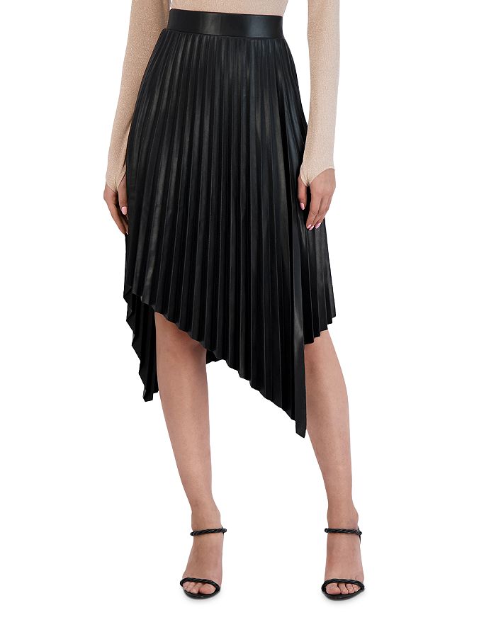 Pleated Skirt with Asymmetric Hem in Brown
