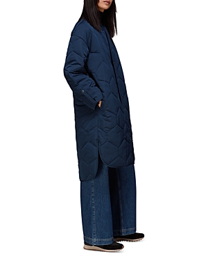 Whistles Kasia Long Quilted Jacket In Navy