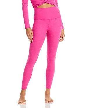 Beyond Yoga Heather Rib High Waisted Midi Legging In Bright Beet Heather Rib