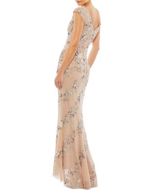  Embellished V Neck Butterfly Sleeve Gown