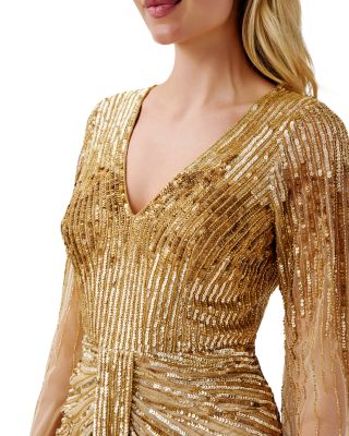 Aidan Mattox Sequined V Neck Bell Sleeve Gown | Bloomingdale's Women