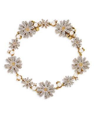 Anabela Chan - 18K Yellow Gold Plated Sterling Silver English Garden Simulated Diamond & Cultured Freshwater Pearl Daisy Bracelet