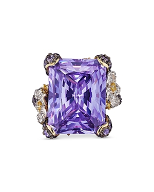 Anabela Chan 18k Yellow Gold Plated Sterling Silver English Garden Simulated Amethyst & Diamond Cinderella Ring In Purple/gold