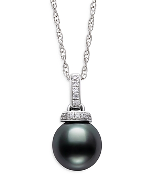 Bloomingdale's Black Tahitian Cultured Pearl & Diamond Pendant Necklace in 14K White Gold, 18 - 100%
