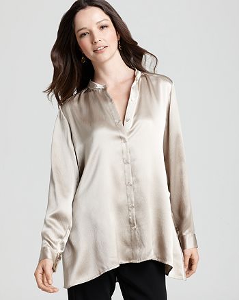 Eileen Fisher Mandarin Collar Boxy Shirt | Bloomingdale's
