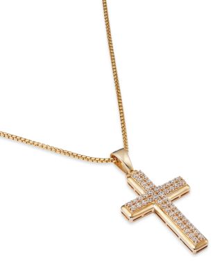 Men's Diamond Cross Pendant Necklace in 14K Yellow Gold, 1.0 tcw 