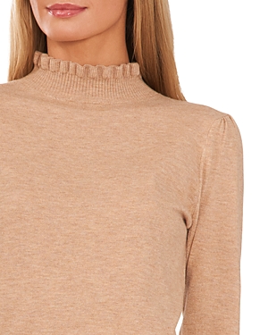 Cece Ruffle Trim Mock Neck Sweater In Latte Heather
