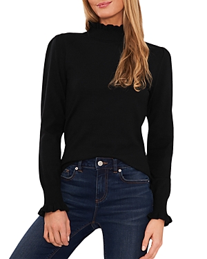 Cece Ruffle Sweater In Rich Black