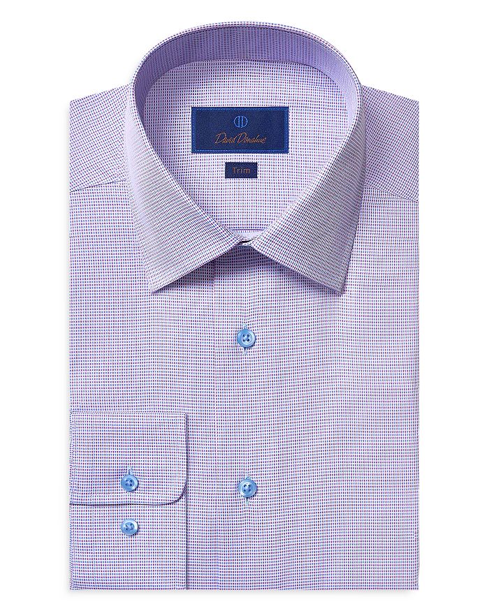 David Donahue Berry Houndstooth Trim Fit Dress Shirt | Bloomingdale's