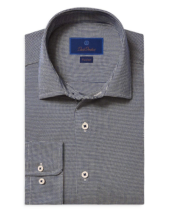 David Donahue Cotton Houndstooth Trim Fit Dress Shirt | Bloomingdale's