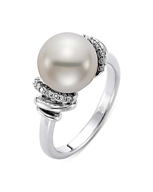 18K White Gold Cultured Freshwater Pearl & Diamond Ring