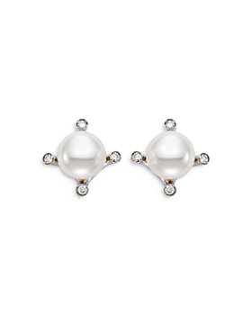 Mastoloni - 18K White Gold Cultured Freshwater Pearl & Diamond Stud Earrings