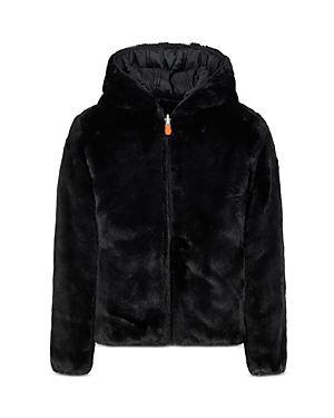 Save The Duck Black Faux Fur For Girl With Patch Logo In Black
