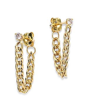 Shop Zoë Chicco 14k Yellow Gold Prong Diamonds Diamond Front To Back Chain Drop Earrings