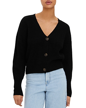 Vero Moda Lea V Neck Button-front Cardigan In Black