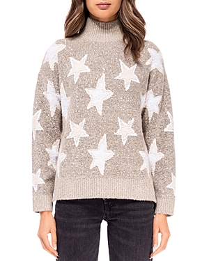 B Collection By Bobeau Mock Neck Star Sweater In Taupe Star