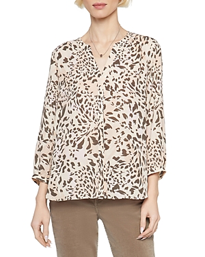 Nydj Three Quarter Sleeve Printed Pintucked Back Blouse In Tupelo Cat