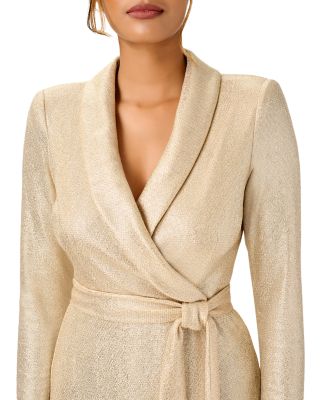 knee length dresses for ladies Halter Pleated Metallic Dress in Gold, Gold / Regular / 0 main image 1