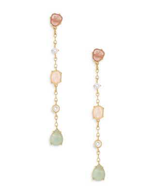 Ettika - Earth Stone Mixed Crystal Linear Drop Earrings in 18K Gold Plated