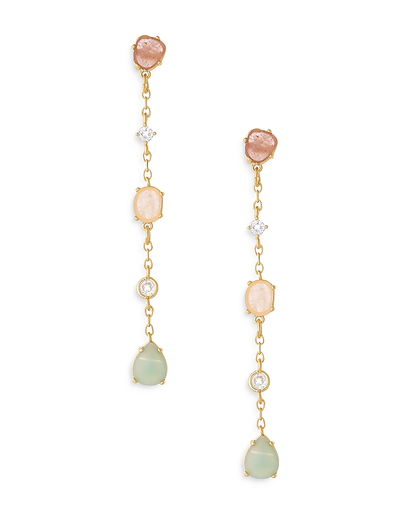 Ettika Earth Stone Mixed Crystal Linear Drop Earrings in 18K Gold Plated