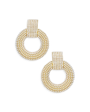 Ettika Faux Pearl Embellished Hoop Drop Earrings In 18k Gold Plate In Ivory