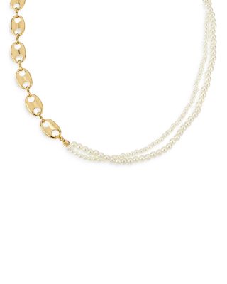 Meet Me Halfway Imitation Pearl &amp; 18K Gold Plated Chain Necklace, 16&amp;quot;