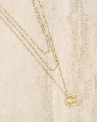 Compass Keepsake Layered 18K Gold Plated Necklace, 14-17"