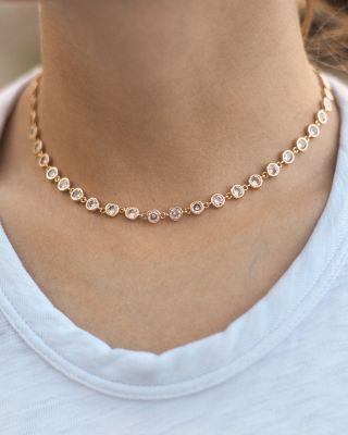 Bezel Choker Necklace in 18K Gold Plate, 12&amp;quot; 