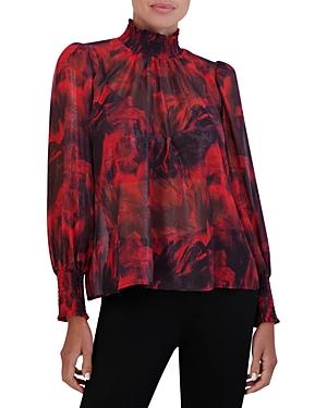 Bcbgmaxazria Printed Mock Neck Top In Wine Combo