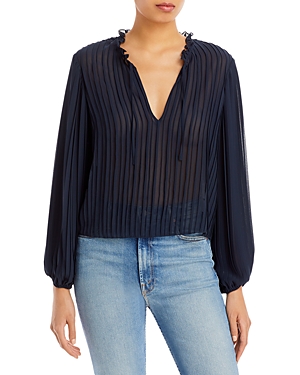 Shop Frame Tie Front Pleated Top In Navy