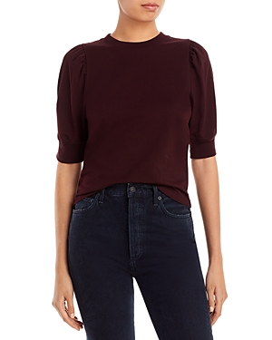 Frame Frankie Puff Sleeve Cotton Blouse In Burgundy