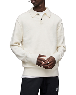 Allsaints Statten Solid Long Sleeve Polo Shirt In Cloudy Taupe