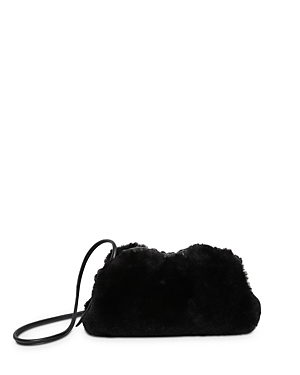 Shop Mansur Gavriel Cloud Mini Shearling Crossbody In Black/gold