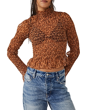 Free People Hello There Smocked Floral Print Top In Leopard Combo