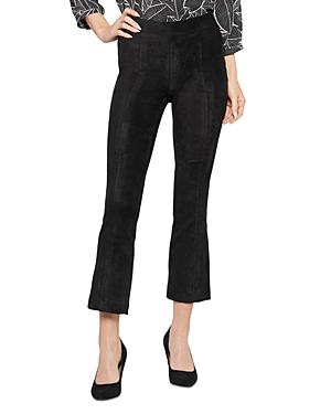 Nydj Pull-on Ankle Slim Bootcut Faux Suede Pants In Black
