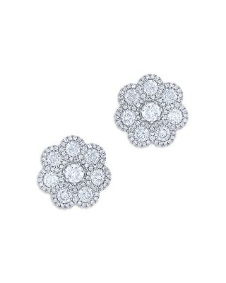 Bloomingdale's Fine Collection - Diamond Halo Flower Stud Earrings in 14K White Gold, 4.0 ct. t.w. - Exclusive