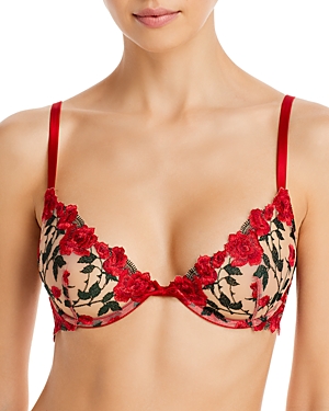 Shop Fleur Du Mal Roses And Thorns Embroidered Demi Bra In Rouge