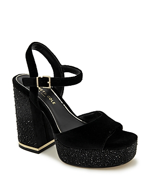 Shop Kenneth Cole Women's Dolly Crystal Ankle Strap Platform Sandals In Black