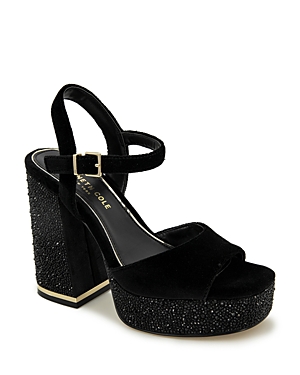 Kenneth Cole Women's Dolly Crystal Ankle Strap Platform Sandals In Black