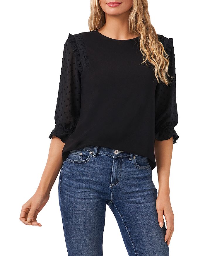 CeCe Mix Media Ruffled Knit Top | Bloomingdale's